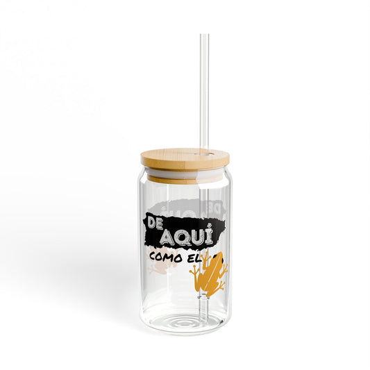 "De Aquí como el Coquí" Eco-Friendly Sipper Glass Cup with Bamboo Lid and Straw | 16oz