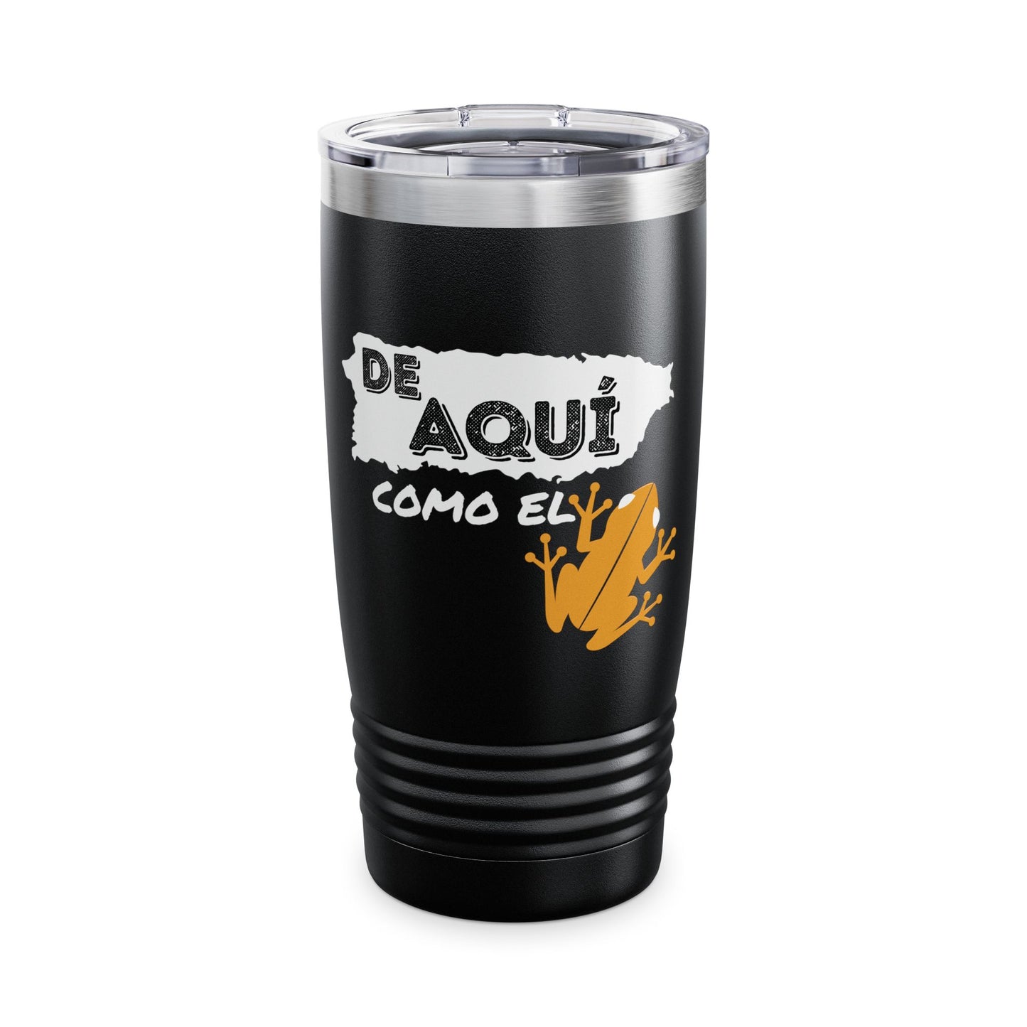 "De Aquí como el Coquí" 20oz Travel Mug for your Cafecito - Ringneck Tumbler - Matte Black on Stainless Steel