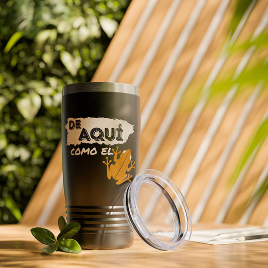 "De Aquí como el Coquí" 20oz Travel Mug for your Cafecito - Ringneck Tumbler - Matte Black on Stainless Steel